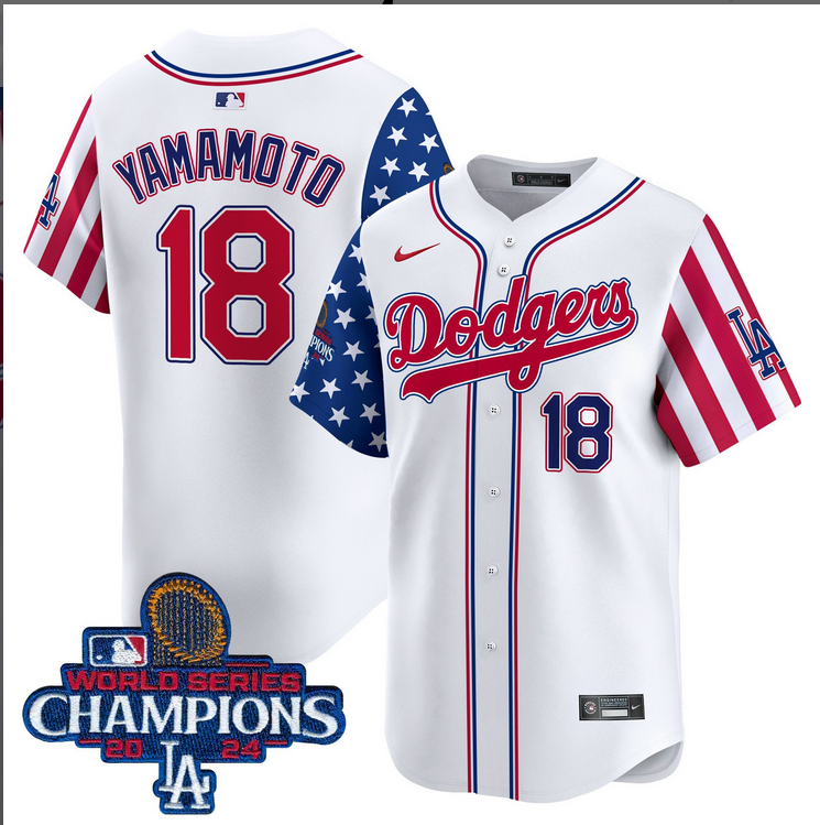 Men MLB Los Angeles Dodgers 18 Yamamoto American Style white 2024 World Series Champions Limited Jersey